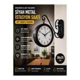 KOLAYEV Siyah Metal İstasyon Saati 36x25 Cm Çift Taraflı Duvar Saati Retro Dekoratif Sessiz Mekanizma