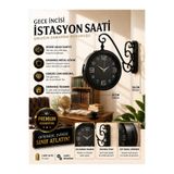 KOLAYEV Vintage Metal İstasyon Saati Çift Taraflı Sessiz Kafe Ofis Restoran Dekor Saat 36x25 Cm ct09B