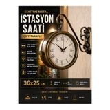 KOLAYEV Vintage Metal Romen İstasyon Saati 36x25 Cm Çift Taraflı Dekoratif Duvar Saati Sessiz pltCT55E