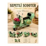 KOLAYEV Vintage Sarı Vespa Scooter Dekoru | Metal El Yapımı Çiçek Sepetli Mini Motor Biblo c1323