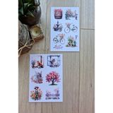 Kolbi Craft 2 Sayfa 13 Adet Çiçek Temalı Sticker Seti Çiçek Kedi Pencere Country Sticker Vintage Sticker