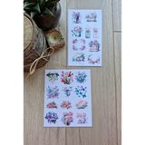 Kolbi Craft 2 Sayfa 20 Adet Pembe Mor Çiçek Sticker Seti Şemsiye Yeşil Şapka Kuş Sticker Vintage Sticker
