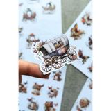 Kolbi Craft 4 Sayfa 50 Adet Vintage Sticker Kelebek Çiçek Fincan At Arabası Sticker Seti