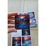 Kolbi Craft 8 Adet Vitray Kale Orman Sticker Seti Bullet Journal Laptop Termos Renkli Cam Kare Sticker