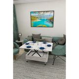 kolexonline Antik Beyaz Renkli 3 Kademeli Tekerli Akıllı Sihirli Sehpa Modern Tasarım 60x90 cm