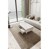kolexonline Nino Çekmeceli Akıllı Sehpa Antik Beyaz Renk Metal Ayaklı 60x90 cm Tekerli Tasarım