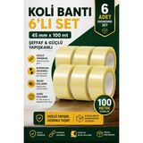 Koli Bandı (6'lı Set) 45 mm x 100 mt Şeffaf Güçlü Yapışkanlı Kopmayan Bant - 6 Adet