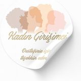 Koliciabla Kadın Girişimci Baskılı Sticker - Pastel Tonlar & Kadın Dayanışması Temalı (4x4 Cm) - 48 Adet - Desenli - Yuvarlak