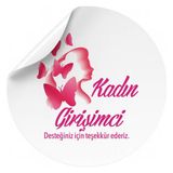 Koliciabla Kadın Girişimci Baskılı Teşekkür Stickerı - Pembe Kelebekli (4x4 Cm) - 48 Adet - Desenli - Yuvarlak