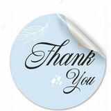 Koliciabla Pastel Mavi & Yaprak Desenli Thank You Sticker (4X4CM) - 48 Adet Ferah Bir Teşekkür - Yuvarlak