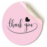 Koliciabla Pembe El Yazılı & Kalpli Thank You Sticker (4X4CM) - 48 Adet Samimi Bir Imza - Desenli - Yuvarlak