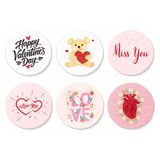 Koliciabla Sevgililer Günü Karışık Sticker Etiket (4X4CM) - 54 Adet 6 Farklı Tasarım, Tek Paket! - Desenli - Yuvarlak