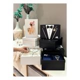 KOLİX 2’li Smokin Desenli Damat ve Pembe Fiyonk Gelin Çeyiz Kutusu Damat Bohça ve Gelin Kutusu 2’li Set