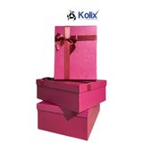 Kolix 3 lü Fuşya Fiyonklu Hediyelik Dekoratif Bohça Yeni Yıl Yılbaşı Kutusu 35-25-13 Cm