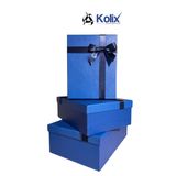 Kolix 3 lü Lacivert Fiyonklu Hediyelik Dekoratif Bohça Yeni Yıl Yılbaşı Kutusu 35-25-13 Cm