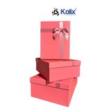 Kolix 3 Lü Pembe Fiyonklu Hediyelik Dekoratif Baby Shower Bohça Yeni Yıl Yılbaşı Kutusu 35-25-13 Cm