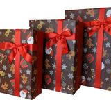 Kolix 3'Lü Yılbaşı Temalı Dekoratif Fiyonklu Hediye Kutusu Kahverengi 35X25x13 Cm Büyük Boy