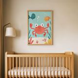 Kolları Açık Yengeç Çocuk Odası Duvar Posteri Çerçeveli Tablo Duvar Dekorasyonu - 21 x 30 - Ahşap Çerçeveli