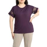 Kolları Dantel Detay Büyük Beden Bluz Koyulila (koyulila, 3XL)