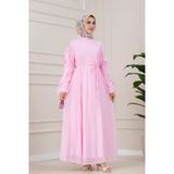 Kolları Fırfır Detaylı Simay Elbise-PEMBE