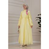 Kolları Fırfır Detaylı Simay Elbise-SARI