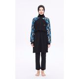 Kolları Floral Desenli Siyah 5 Parça Tam Tesettür Mayo Takımı 5015 - XS