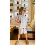 Kolları Nakışlı Gömlek Şort Keten Takım 2-7 Yaş Naturel - 5 - 6 Yaş