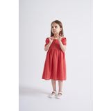 Kolları ve Beli Lastikli Kız Çocuk Elbise Kiremit