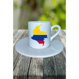 Kolombia Ülke Bayrağı Bayrak Baskılı Türk Kahvesi Fincanı Tabaklı Kişiye Özel Model 1