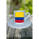 Kolombia Ülke Bayrağı Bayrak Baskılı Türk Kahvesi Fincanı Tabaklı Kişiye Özel Model 3