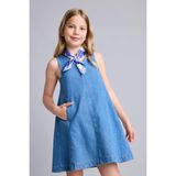 Kolsuz Bisiklet Yaka Jean Mavi Mini Mavi Elbise Kız Çocuk