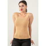 Kolsuz Bluz Kalın Askılı Atlet Ince Kare Yaka Triko ESP039 - L - XL - Bej