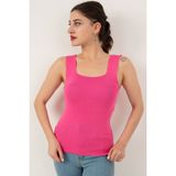 Kolsuz Bluz Kalın Askılı Atlet Ince Kare Yaka Triko ESP039 - Pembe - S - M