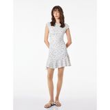 Kolsuz Drapeli Bisiklet Yaka Slim Fit Çiçekli Kloş Mini Elbise
