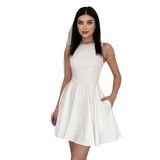 Kolsuz Fırfırlı Etekli Gizli Cepli Mini Balo & Mezuniyet Abiye Elbise 165 (Beyaz, S)