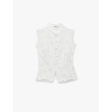 Kolsuz Floral Dokulu Dik Qipao Yaka Güpür Dantel Bluz Beyaz