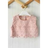 KOLSUZ GÜL KURUSU FİSTO KUMAŞ KIZ ÇOCUK BEBEK CROP ÜST BLUZ (Pembe)