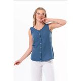 Kolsuz Melis Yazlık Müslin Bluz İndigo İndg Xl İndigo
