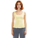 Kolsuz Örme Bluz Havuz Yaka Fitted Kalıp Peplum Detay Özel Tasarım Özenle Seçilmiş_Sarı-L
