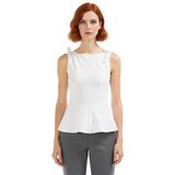 Kolsuz Örme Bluz Peplum Kesim Bisiklet Yaka Yazlık ve Şık Mükemmel Uyum Modern Stil_Beyaz-S