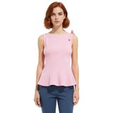 Kolsuz Örme Bluz Peplum Kesim Bisiklet Yaka Yazlık ve Şık Mükemmel Uyum Modern Stil_Pembe-S