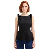 Kolsuz Örme Bluz Peplum Kesim Bisiklet Yaka Yazlık ve Şık Mükemmel Uyum Modern Stil_Siyah-S