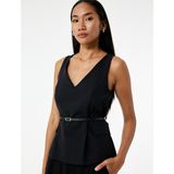 Kolsuz V Yaka Kemer Detaylı Bluz - Siyah - 38