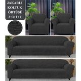 Koltuk Örtüsü 3+3+1+1 Takımı Lastikli Esnek Yıkanabilir Çekyat Kanepe Kılıfı - 180 x 230 cm - Antrasit