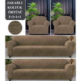 Koltuk Örtüsü 3+3+1+1 Takımı Lastikli Esnek Yıkanabilir Çekyat Kanepe Kılıfı - 180 x 230 cm - Kahverengi