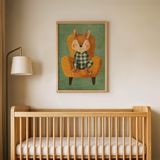 Koltukta Oturan Sincap Çocuk Odası Duvar Posteri Çerçeveli Tablo Duvar Dekorasyonu - 21 x 30 - Ahşap Çerçeveli