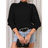 Kolu Delikli Boğazlı Siyah Triko Kazak - 2XL