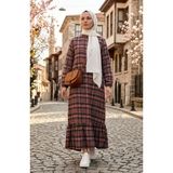 Kolu Lastikli Kareli Oduncu Elbise 2248-01 Gül Kurusu - 42 - 44