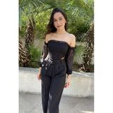 Kolu Tül Korse Görünümlü Crop Bluz