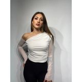 Kolu Tüllü Tek Omuz Bluz - Beyaz - 36/PET